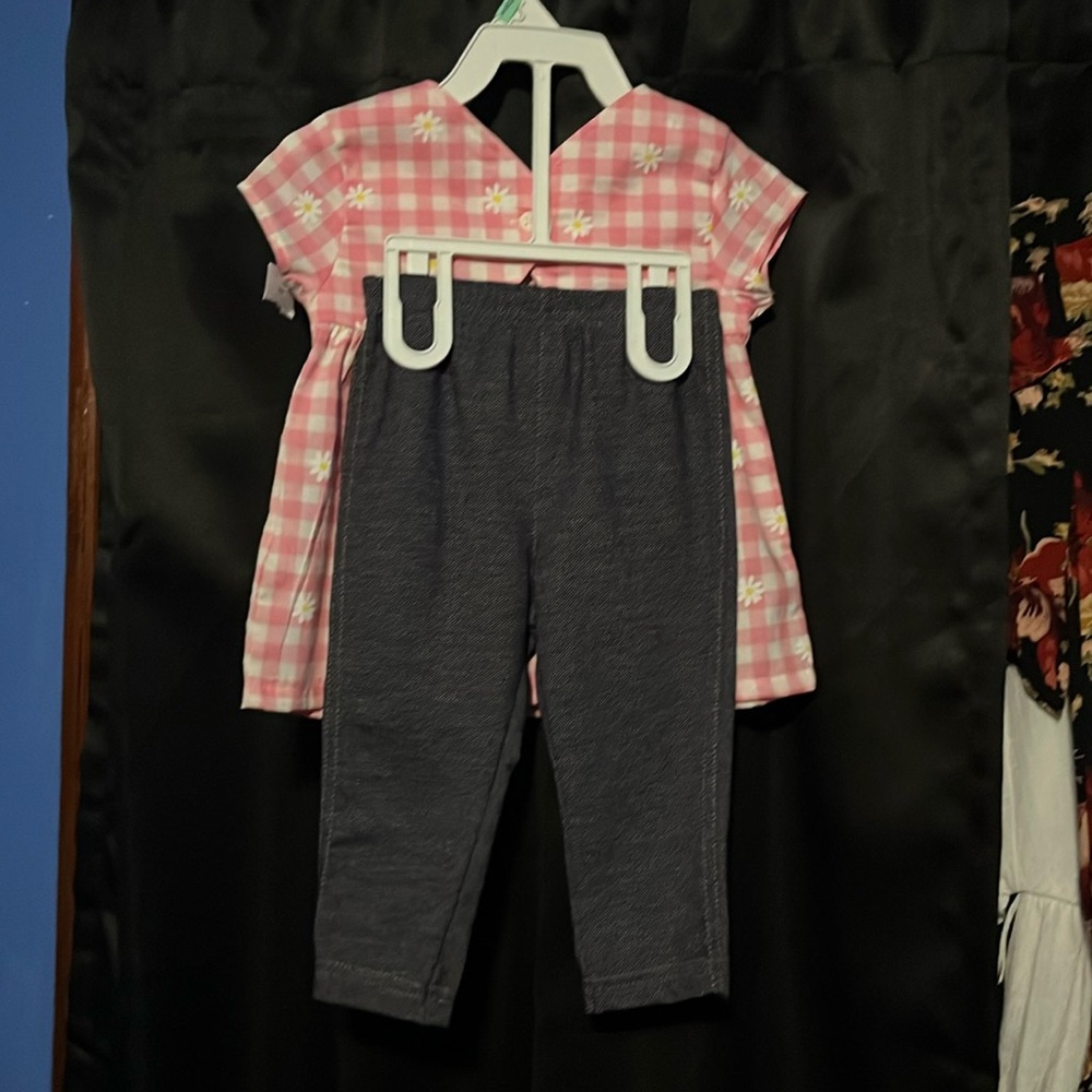 New. Carters 2 Piece Set - Pink Checkered Dress with Blue Leggings - Picture 4 of 4